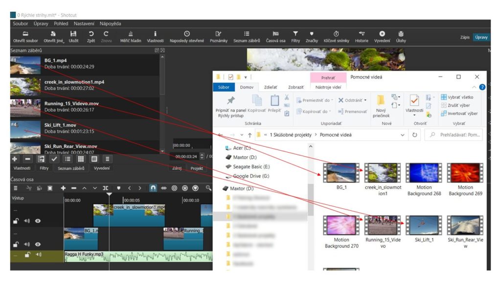 Zdrojové videá v editačnom programe